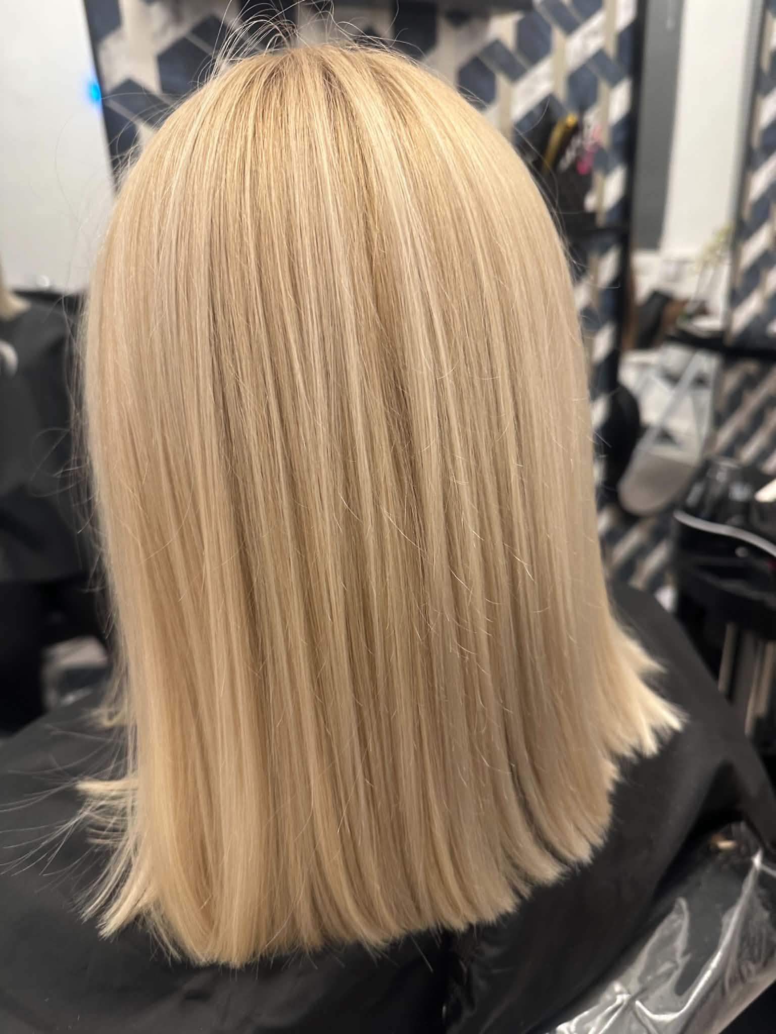 Platinum blonde lob haircut Gloucester